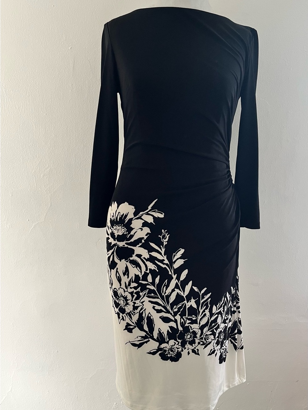 Ralph Lauren Black and White Floral Midi Dress